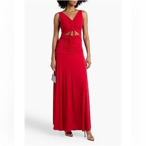 ZAC POSEN size 4 Cutout Ruched Stretch-jersey Gown In Red